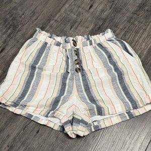 American Eagle Outfitters Striped High-Waist Shorts - Cream, Blue & Green